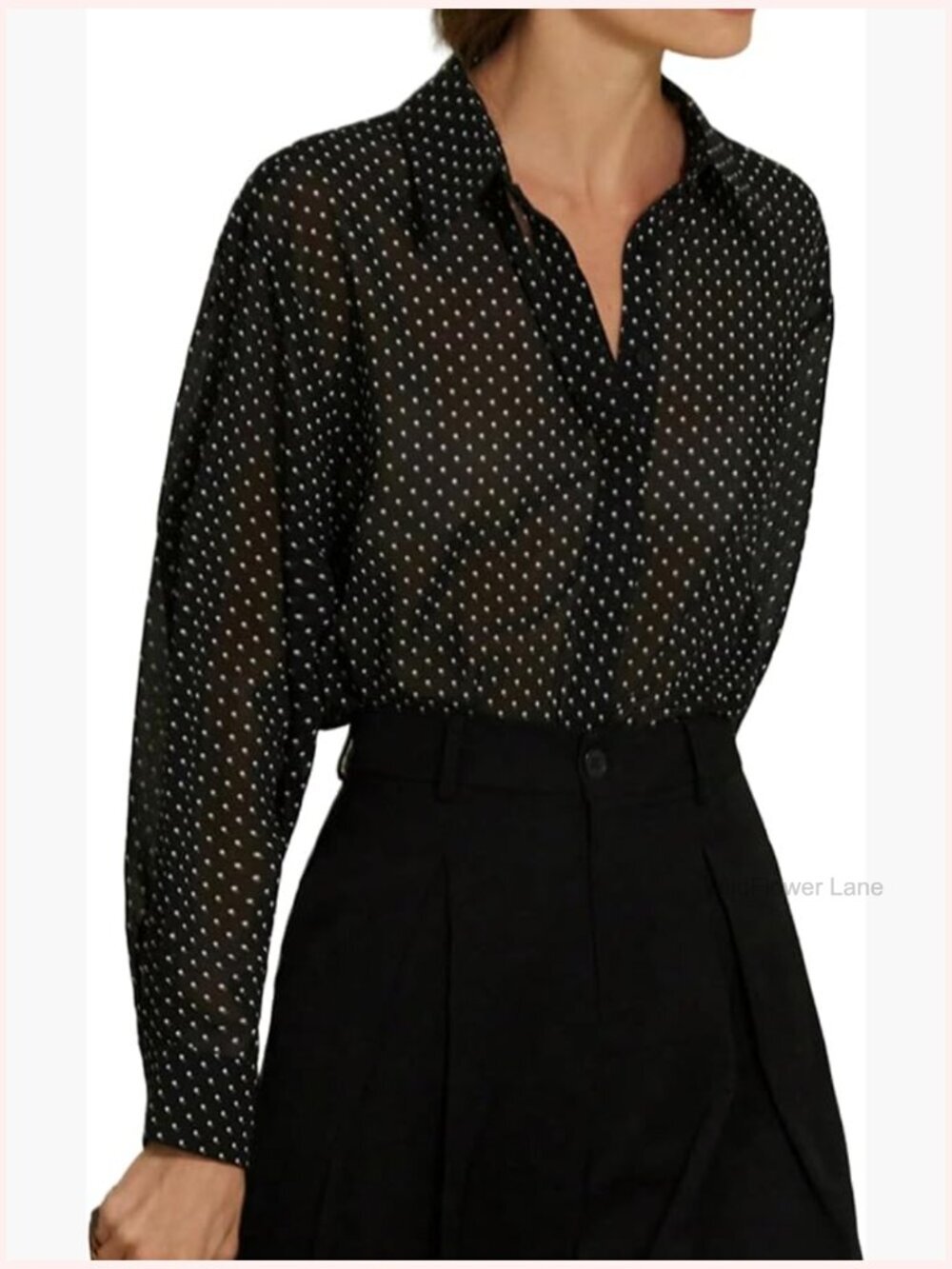 Women's Sheer Long Sleeve Button Down Blouse Polka Dot Top